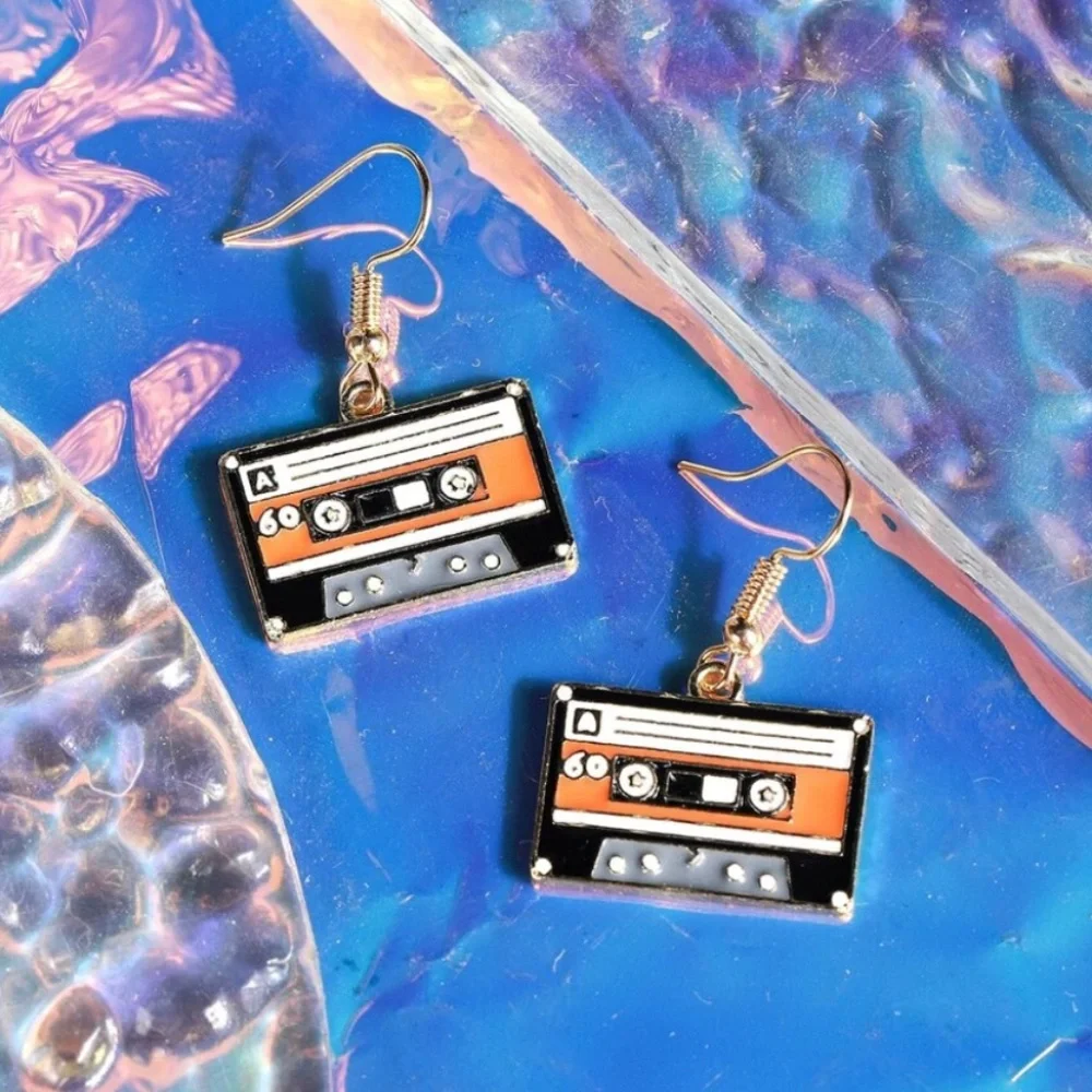❤️ FREE Cassette Tape Music Boho Peasant Pop Art Deco Chic Farm Deco Earrings